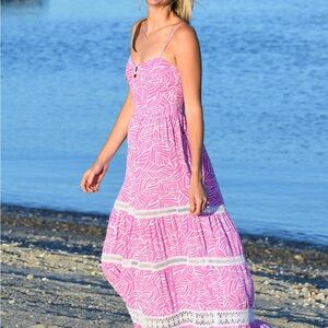 Pink Maxi Dress with Leaf Pattern
